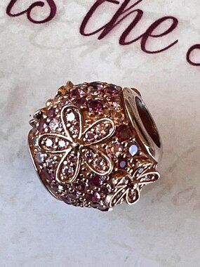 Authentic Pandora Pink Pave Daisy Flower Charm #788797C01